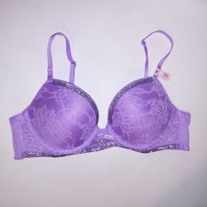 Victoria Secret Bra Push Up Purple Shine Strap Lace Bling Very Sexy New